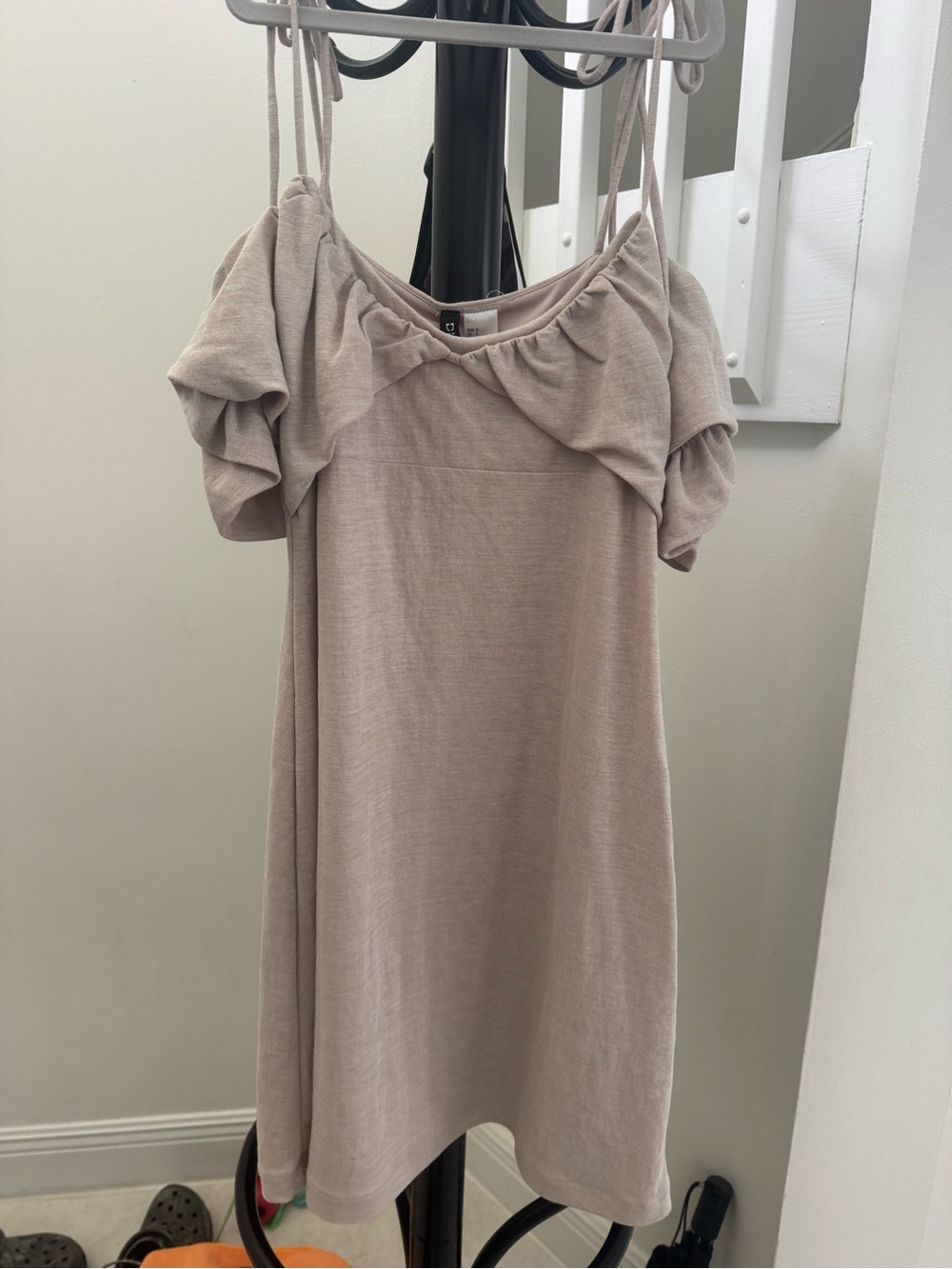 H&M Taupe Off-Shoulder Mini Dress with Spaghetti Straps